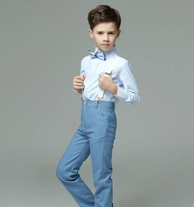 Children Summer Photography Suit Gentleman Kids Shirt Pants Bowtie School Uniform Teenager Boys Graduation Performance Costume