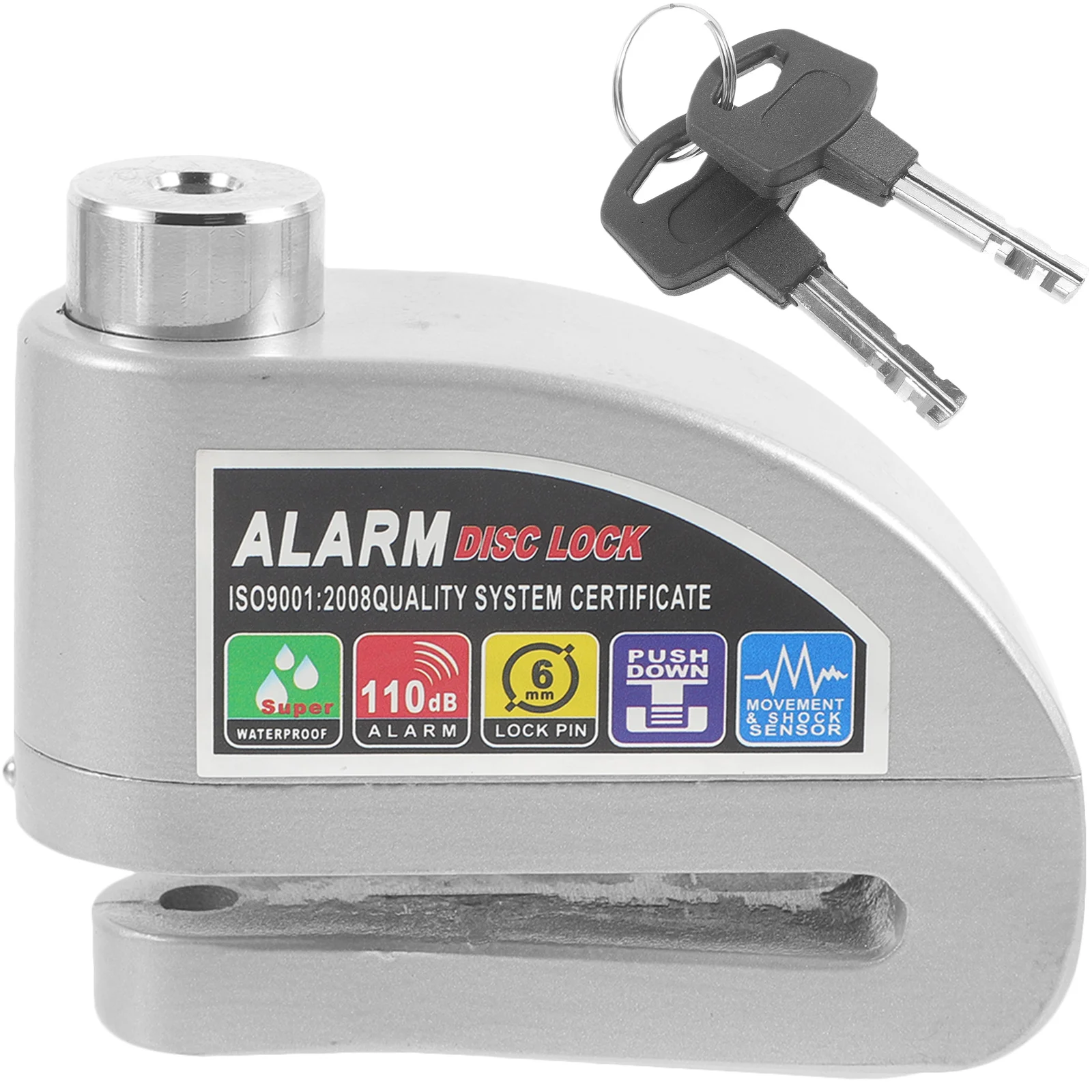 

Disc Lock Alarm Waterproof Motorcycle Anti-Theft Disc Brake Lock 6mm Pin Security Motorbike Bike Scooter Silver