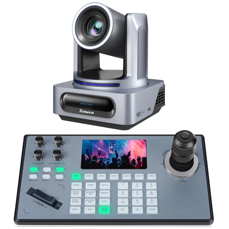 Tenveo 4K 20X Zoom NDI PTZ Conference Camera AI Tracking POE-Powered Video Camera + Joystick Controller For Ptz Camera