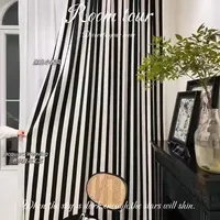 Vertical Striped Black and White Chenille Jacquard High-end Curtain Art Living Room Studio Small Fragrance Blackout Curtains