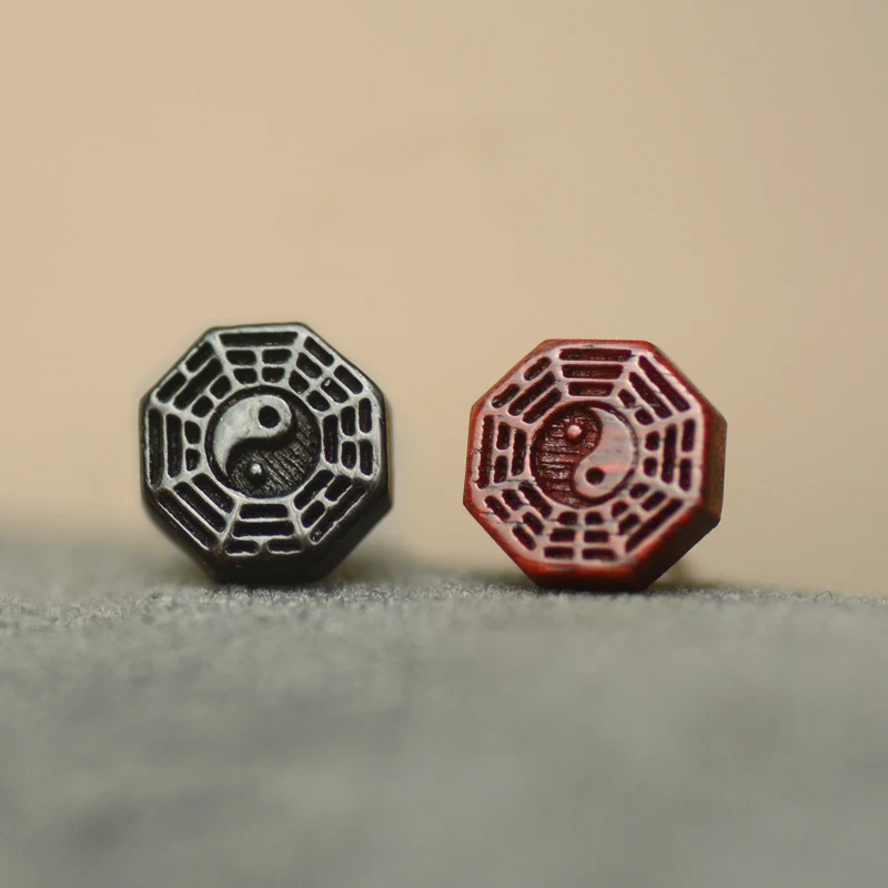 Taiji Bagua Earrings in Sandalwood & Sterling Silver Vintage Chinese Style Minimalist Contemporary Boho Statement Jewelry
