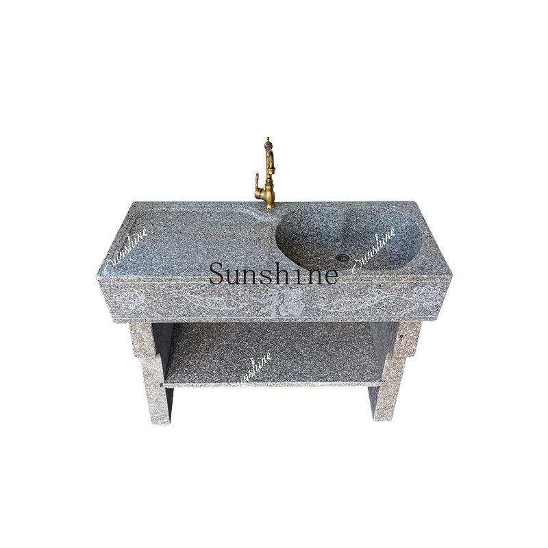 Simple outdoor marble laundry pool with aluminum cabinet door courtyard  FT