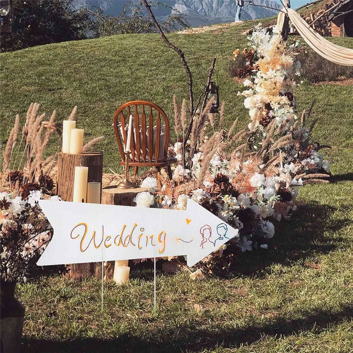 A99U Blank Arrow Yard Signs with Stakes, 5 Pack 17 x 6 Inches White Blank Wedding Directional Yard Signs, Arrow Yard Signs