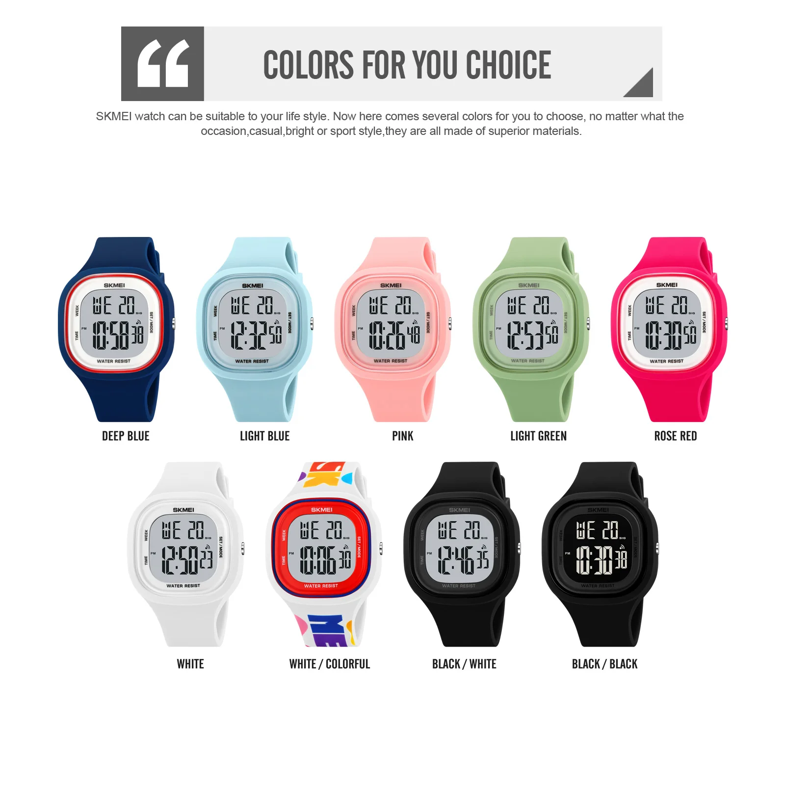 SKMEI 2290 Women's Digital Watch Jelly Silicone Material Waterproof Watch Sports Multifunction Alarms Watches Ladies ﻿