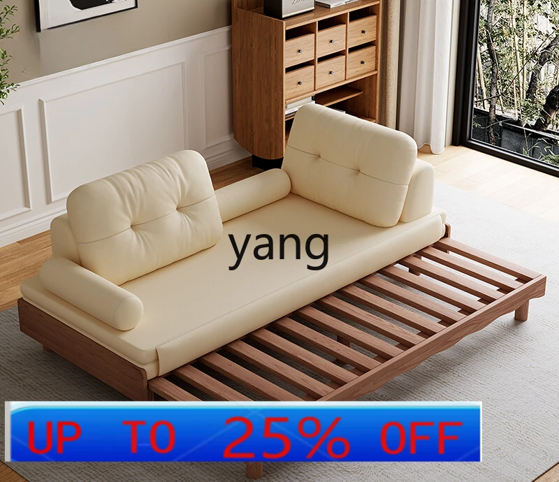 

LTT solid wood sofa bed living room sitting and sleeping simple modern small apartment double sofa dual-purpose bed