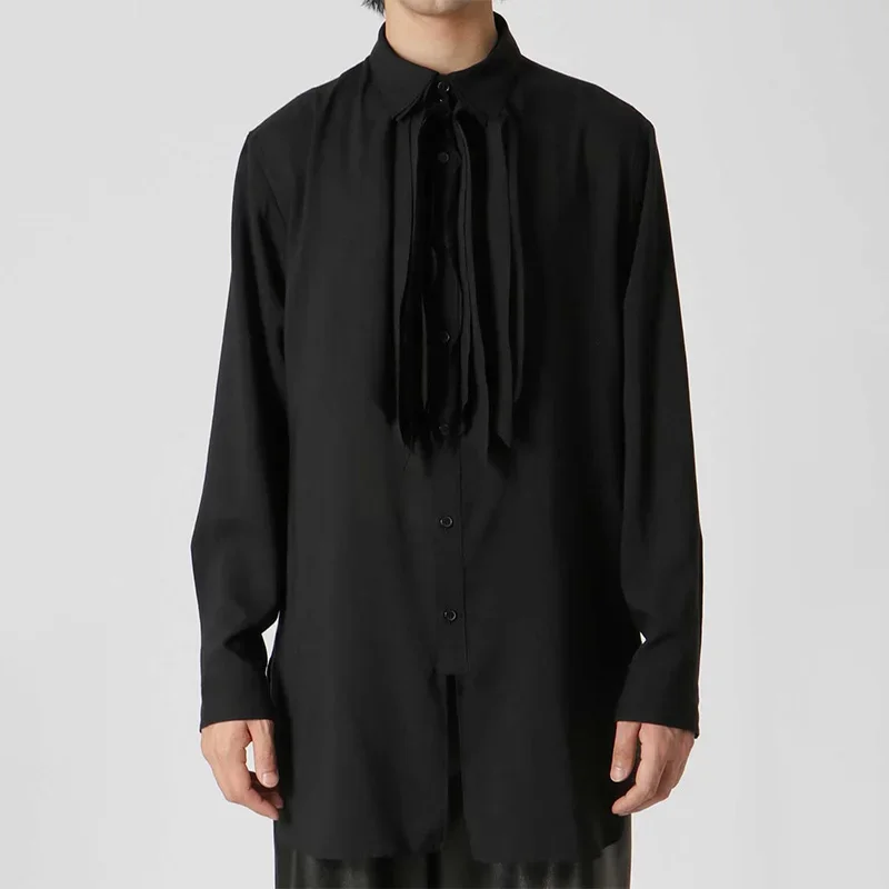 

YOJI OOAK оригинальный дизайн, тройной воротник, струящаяся рубашка из мультитканичного дизайна, рубашка с воротником-стойкой из переработанного волокна, рубашка с длинными рукавами