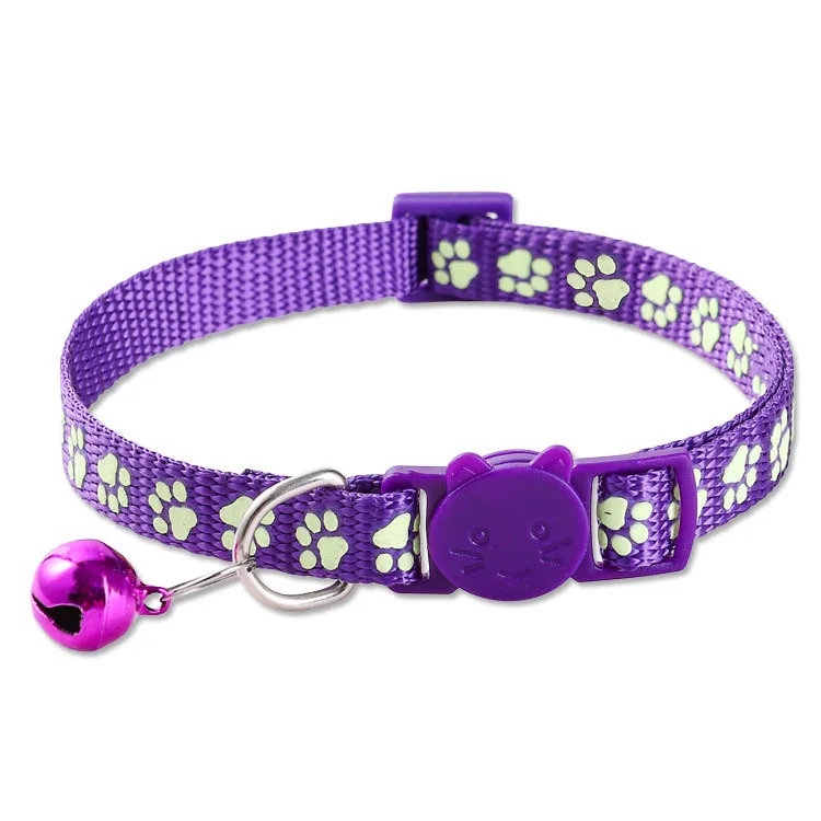 Im Dunkeln Leuchtendes Haustier-Halsband mit Glocke Cartoon-Pfotenabdruck Verstellbare Sicherheitsschnalle Leuchtendes Hunde- und Katzen-Halsband für Nachtspaziergänge – Detail 3