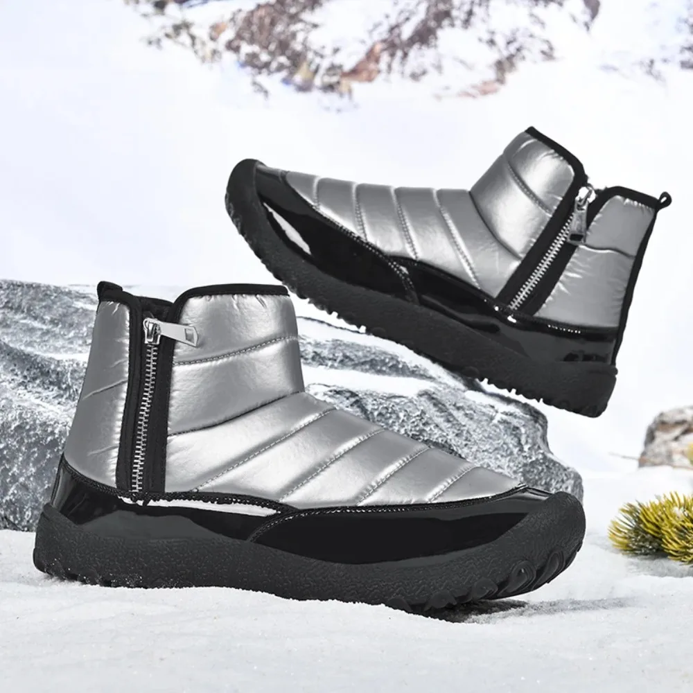 2025 أحذية للرجال مزدوجة سستة الرجال أحذية الشتاء أحذية للرجال حذاء الثلج عالي الرقبة دافئ منتصف العجل الرجال أحذية دافئة سميكة أفخم الشتاء