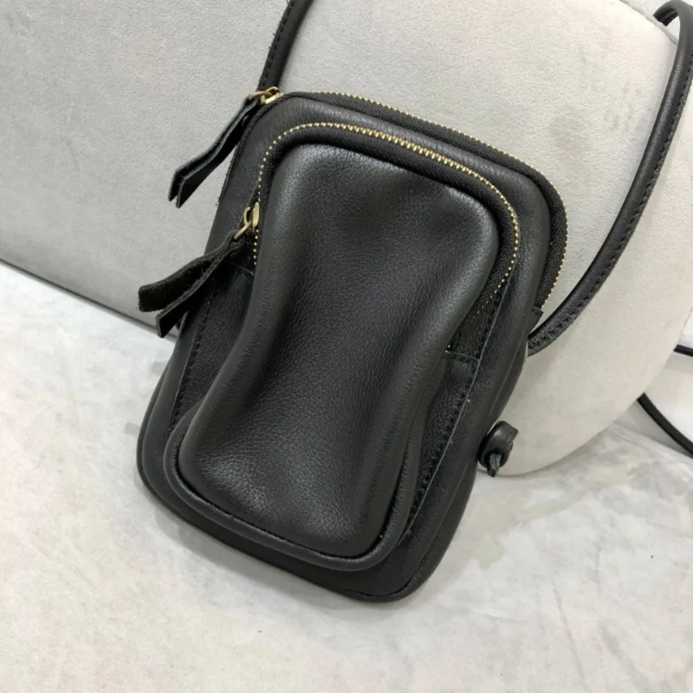 Vintage Dermis Multiple Pockets Zip Exquisite Shoulder Bags Female Manual Simple All-match Women Phone New Casual Crossbody Bags