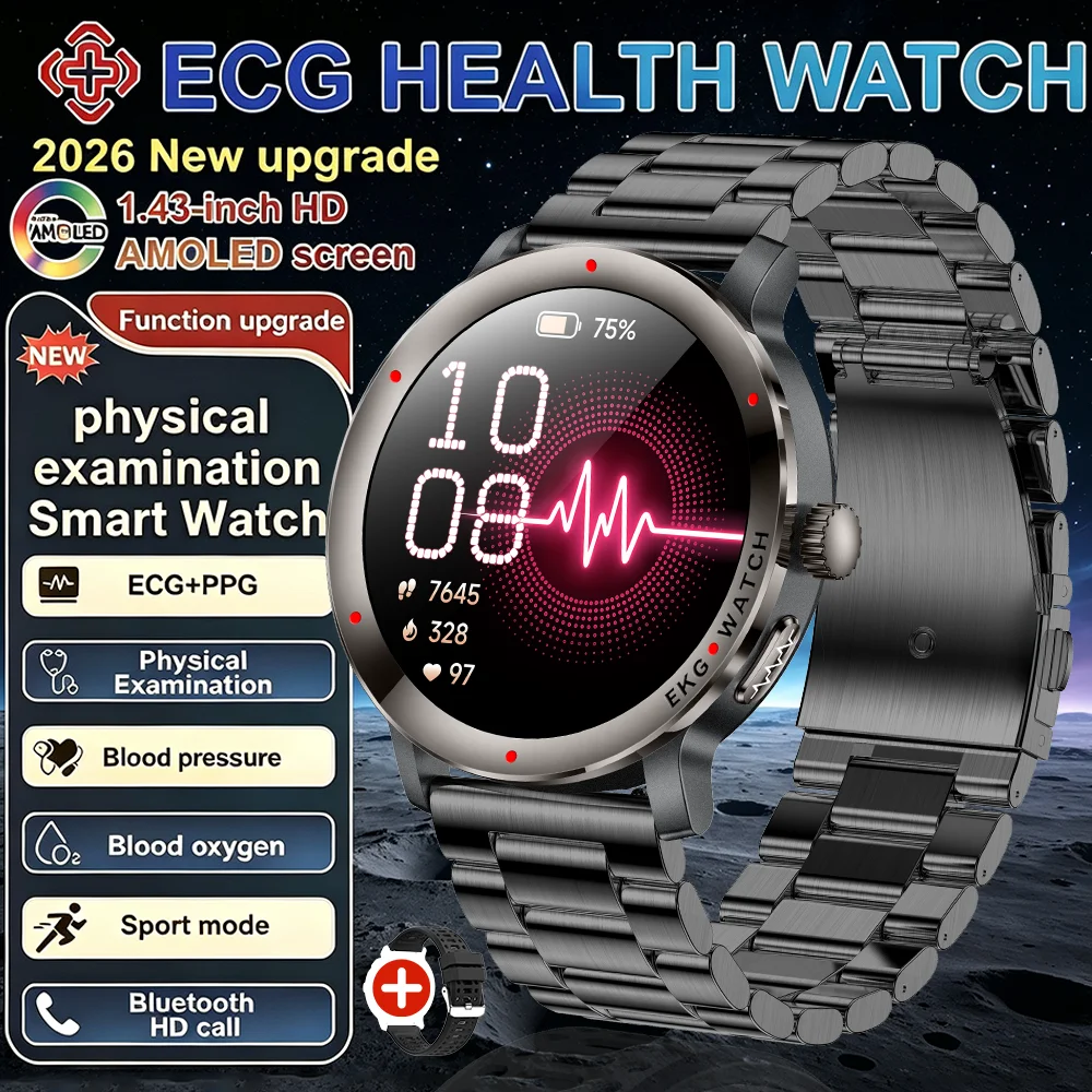 2026New Nursing Grade ECG+PPG Smart Watch Blood Pressure Blood Lipid Uric Acid Body Temperature Bluetooth Call Health Smartwatch