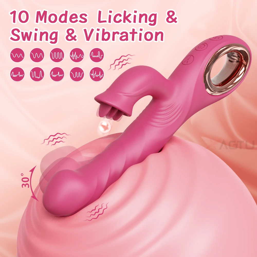 2 in 1 Tongue Licking Vibrator Adult Women Sex Toys Dildos Vibrators Clitoris Stimulator with 10 Speeds Vibrators Sex Product