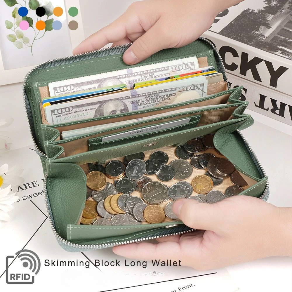 Women's Long Wallet Genuine Leather RFID Blocking Wallet for Women Accordion Organizer with Multi-Card Slots Zipper Coin Pocket
