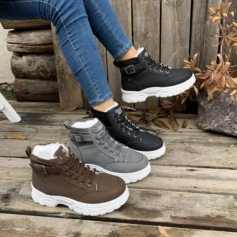 

Winter Warm Plush Sneakers for Men Comforts Thick Bottom Non Slip Furry Snow Boots Waterproof Hiking Thick Bottom Shoes for Men