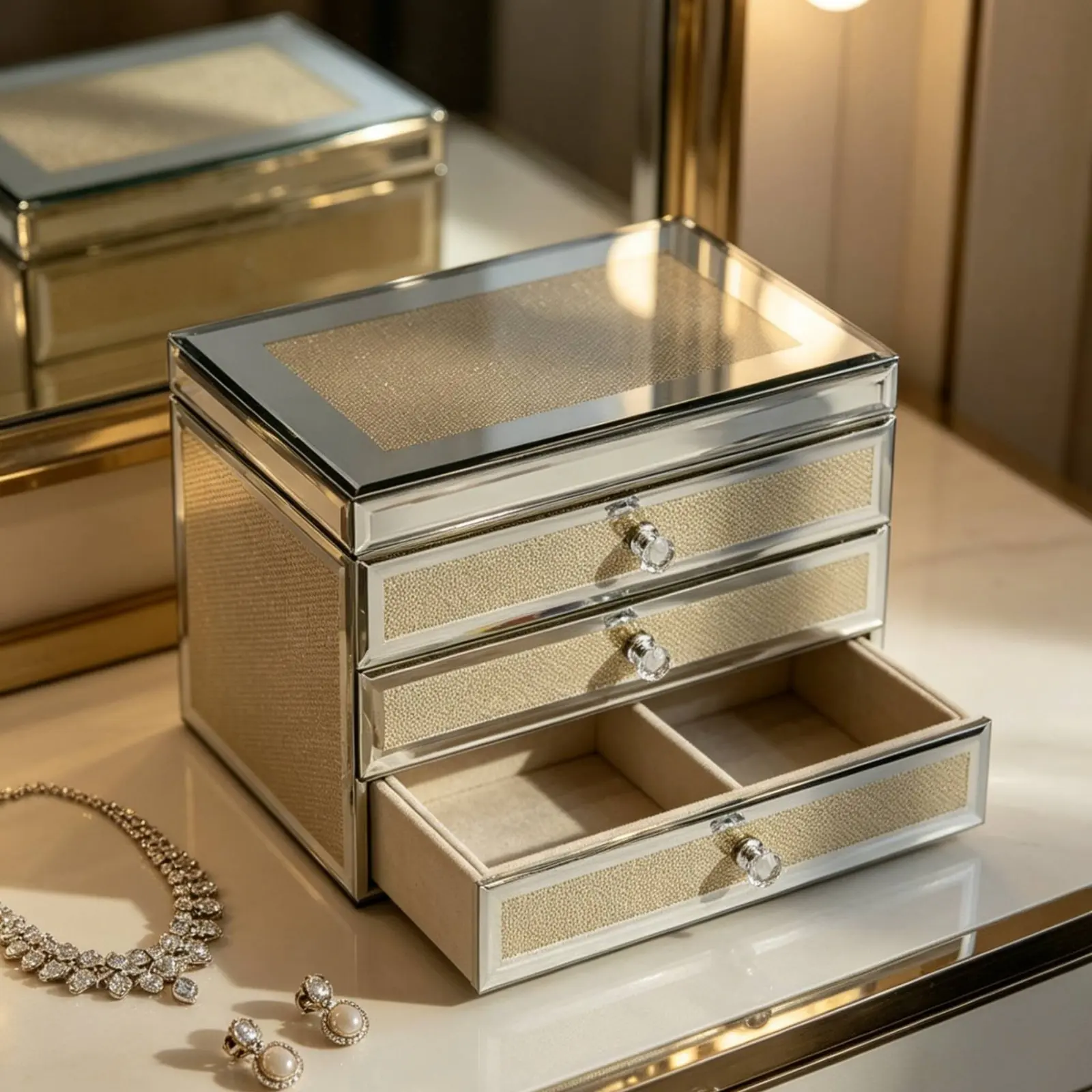 Glass Jewelry Box High-End Multi-Layer Jewelry Organizer Band Earring Necklace Box Space-Saving Compact