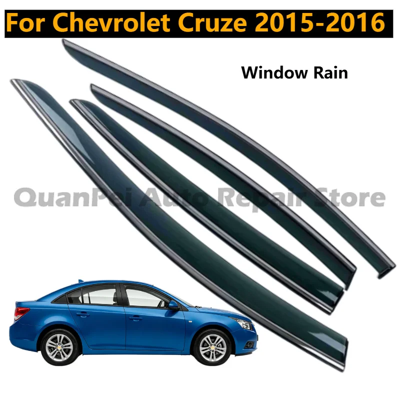 For Chevrolet Cruze 2015-2016 Sedan, Side Window Rain Shields With Plastic Decor Strip