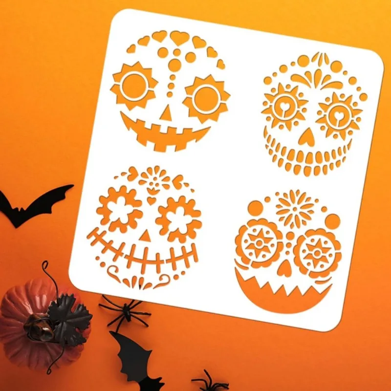 1pc Sugar Skull Expression Stencil 11.8x11.8 inch Day of The Dead Decor Stencils Plastic 4 Styles Sugar Skull Patterns Stencil