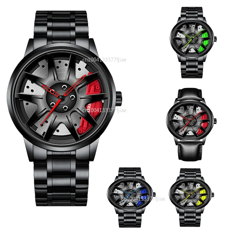 

2024 New Top Men Stainless Steel Watches Mens Car Wheel Hub Leather Quartz Watch for Male Sport Watch Relogio Masculino