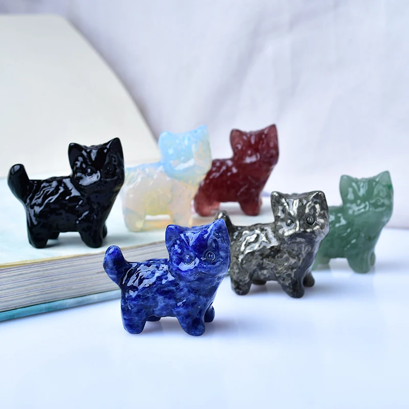 1pc Kitten Carving Piece Decoration Witchy Lovely Aquarium Magnet Crystal Clear Quartz Point Home Decor Room Accessories Knife