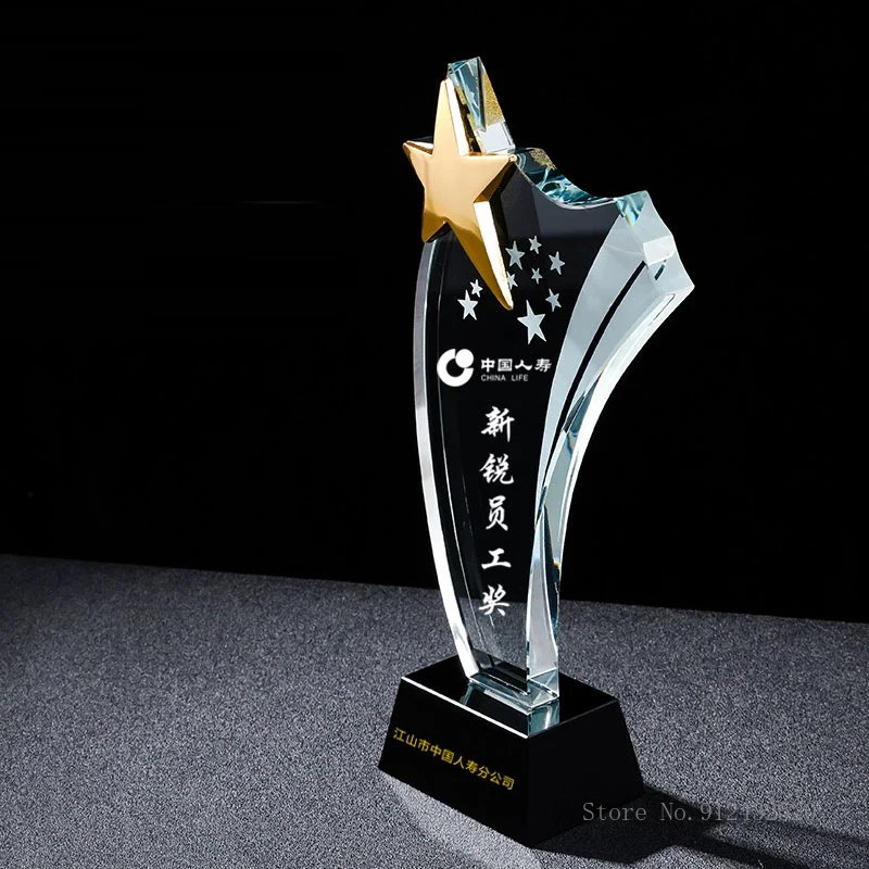 

Customized Five-pointed Star Crystal Trophy Souvenir Crafts Gift Home Decoration Creative Commemorative Award Free Engraving 1Pc