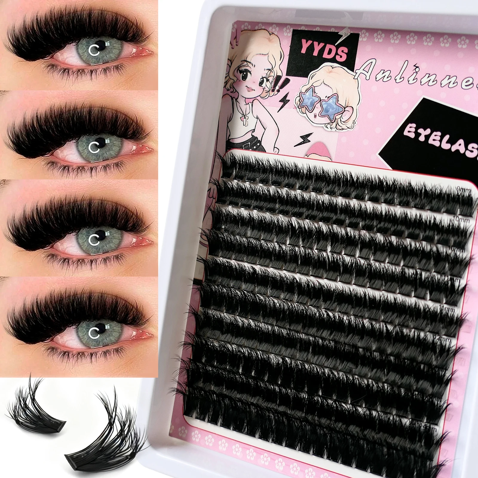 

10 rows, 200 clusters of 3D eyelashes, makeup eyelashes, natural and fluffy eyelashes, personal easy to graft eyelashes, 9-15mm