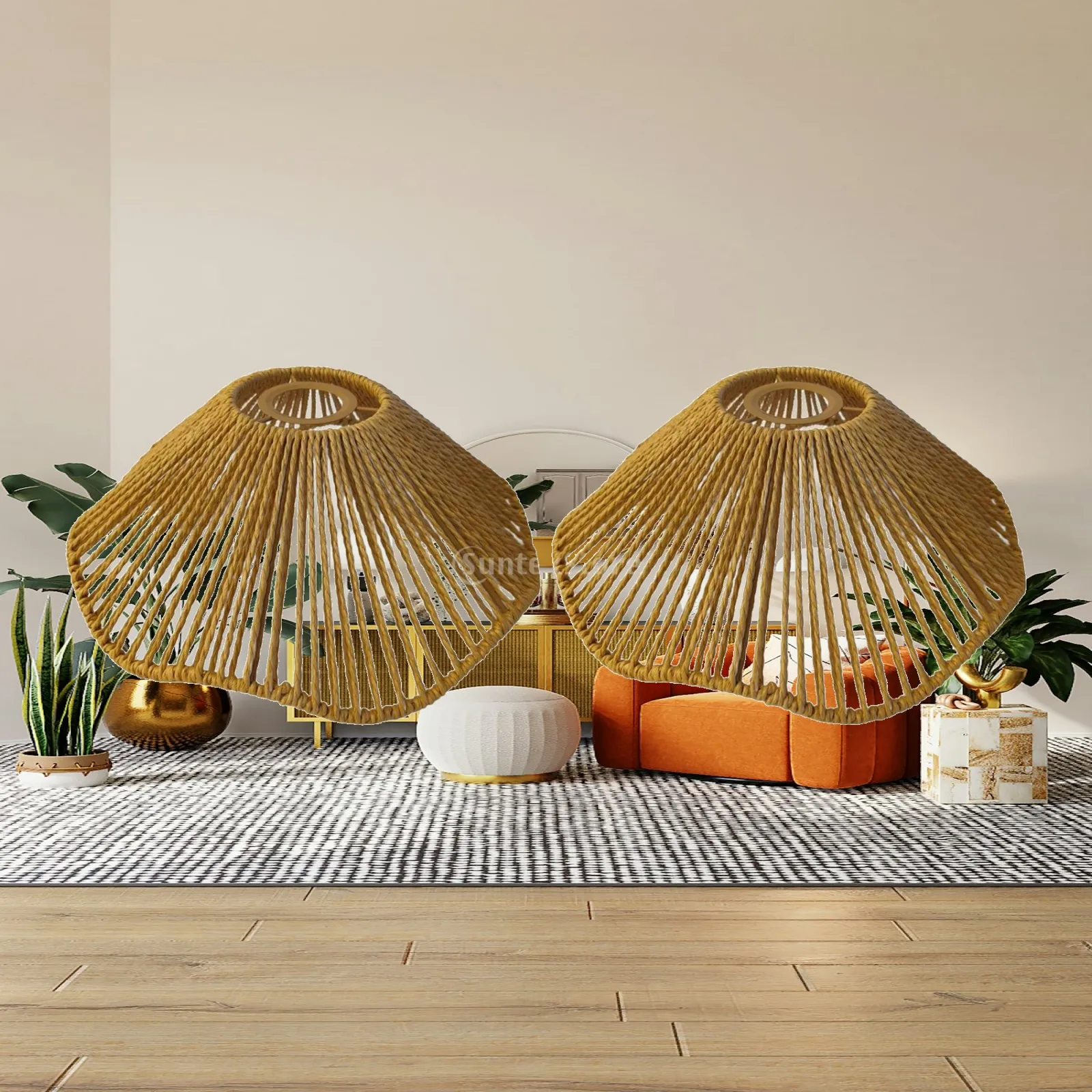 

Rustic Handwoven Paper Rope Lamp Shade Vintage Style Lighting Accessory for Floor Table Pendant Lamps