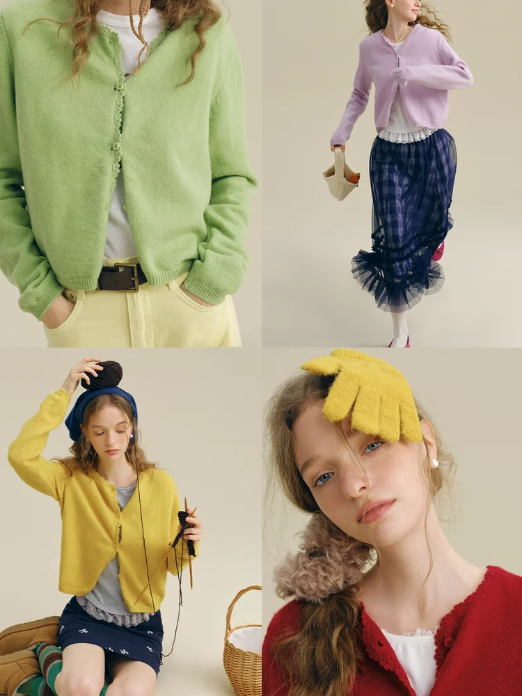 

Rina Berry Women's Soft Wool Knitted Cardigan Small V-neck Pure Color Commute Top Four Colors in Fashionable