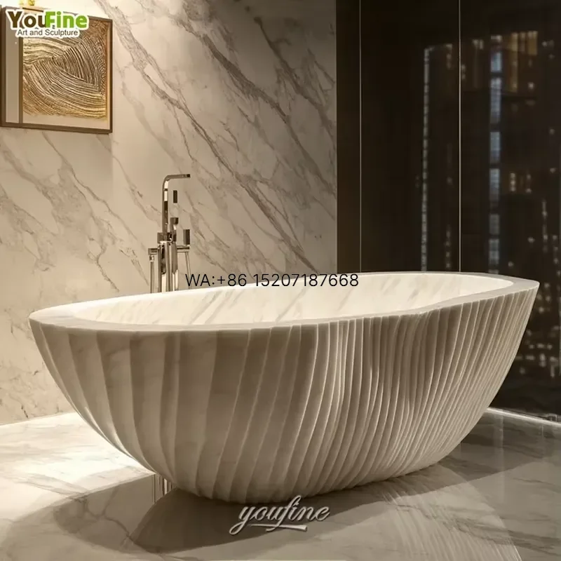 Wmwmnu New Design Marble Bathtub Modern Japanese Style Oval Stone Bathtub for Bathroom Luxury Freestanding Soaking Tub