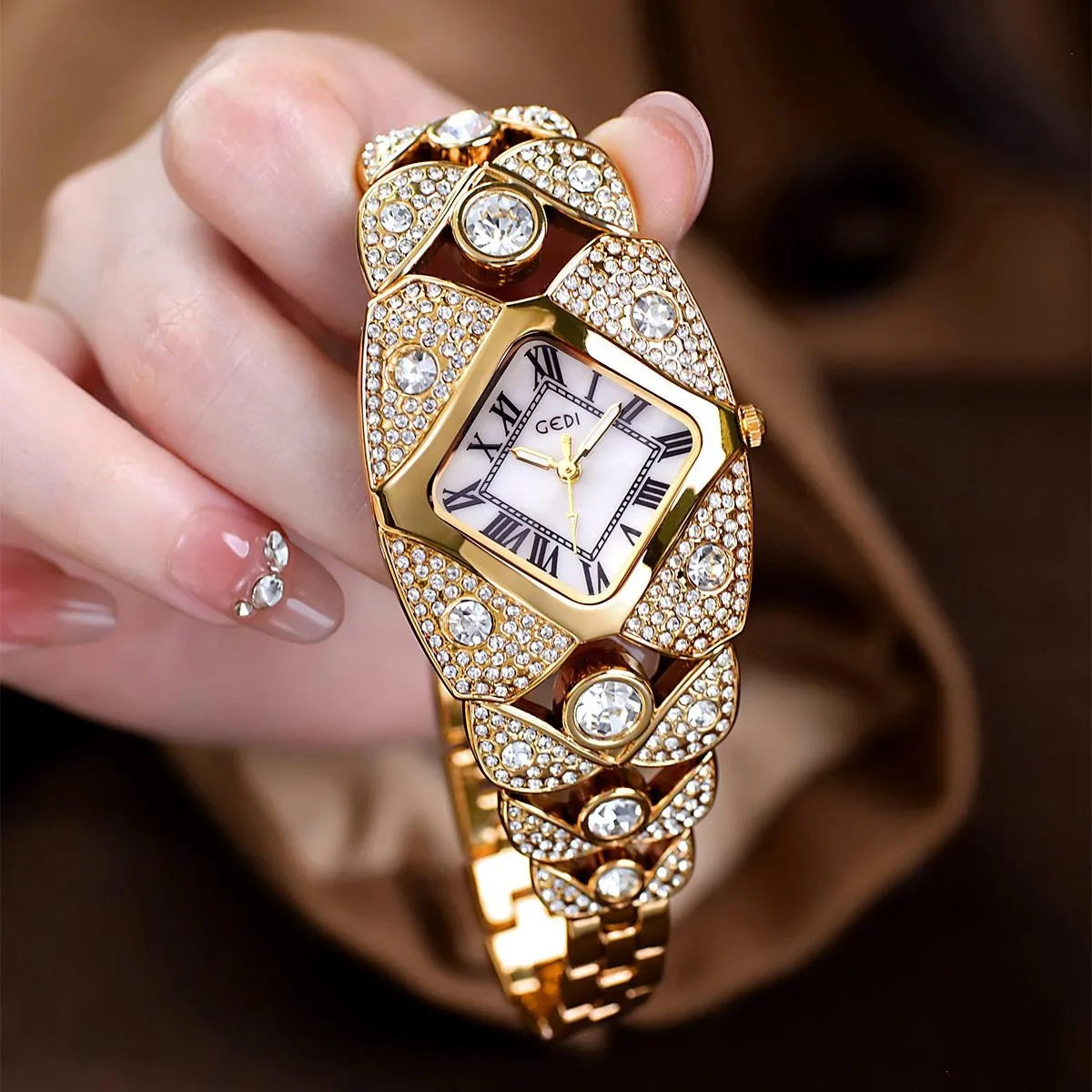 UTHAI L008 Fashionable Women Watch, Waterproof, Exquisite Brick Inlaid Quartz Watch, Light Luxury Clock Gift, Watches for Woman