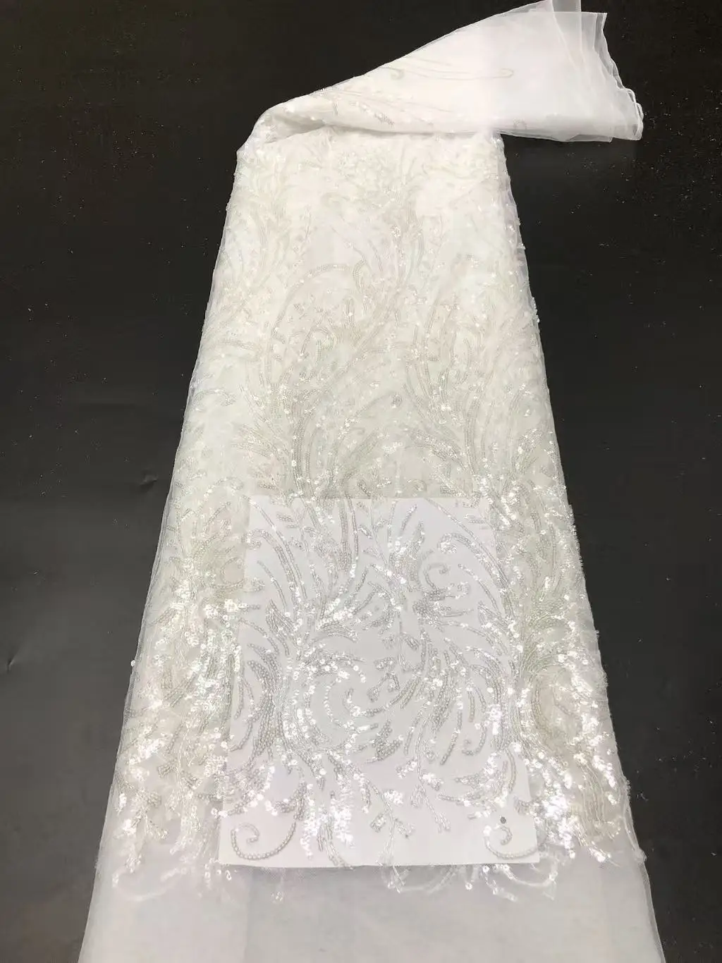 2026 Pure white African Sequins Lace Lace Fabric 5 Yards High Quality French Sequin Lace Fabric For Nigerian Wedding Party Dress