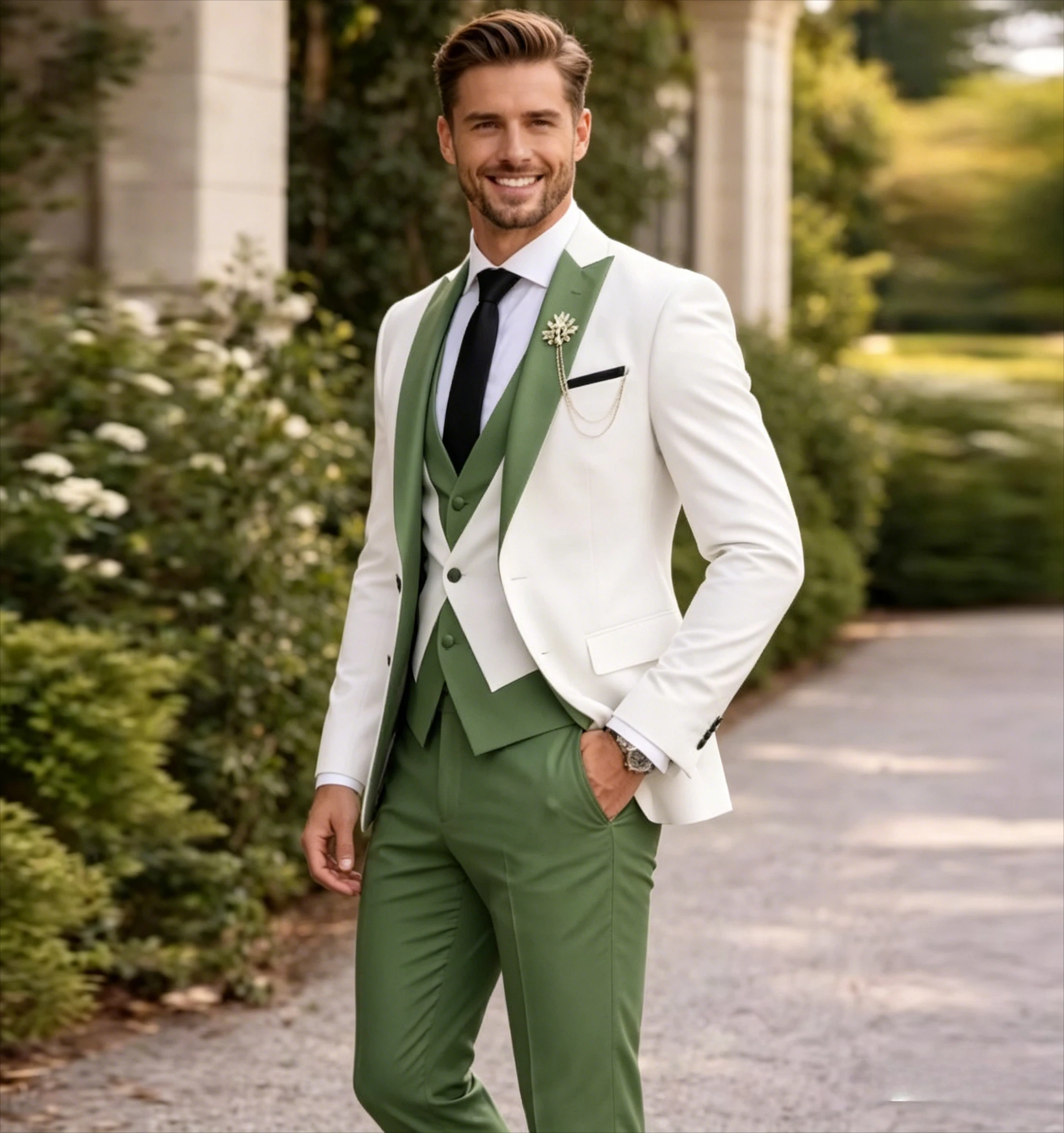 

Мужской костюм мятно-зеленого и белого цвета для свадьбы, вечеринки, торжественных мероприятий, выпускного, деловых встреч, 3-х предметный комплект: пиджак, жилет, брюки.