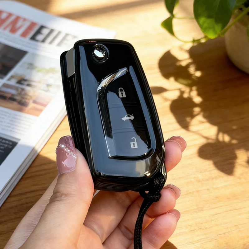 Transparent Black TPU Key Case for Toyota Aygo Yaris Highlander Camry RAV4 2 3 Button Flip Car Key Cover Fob Holder Accessories