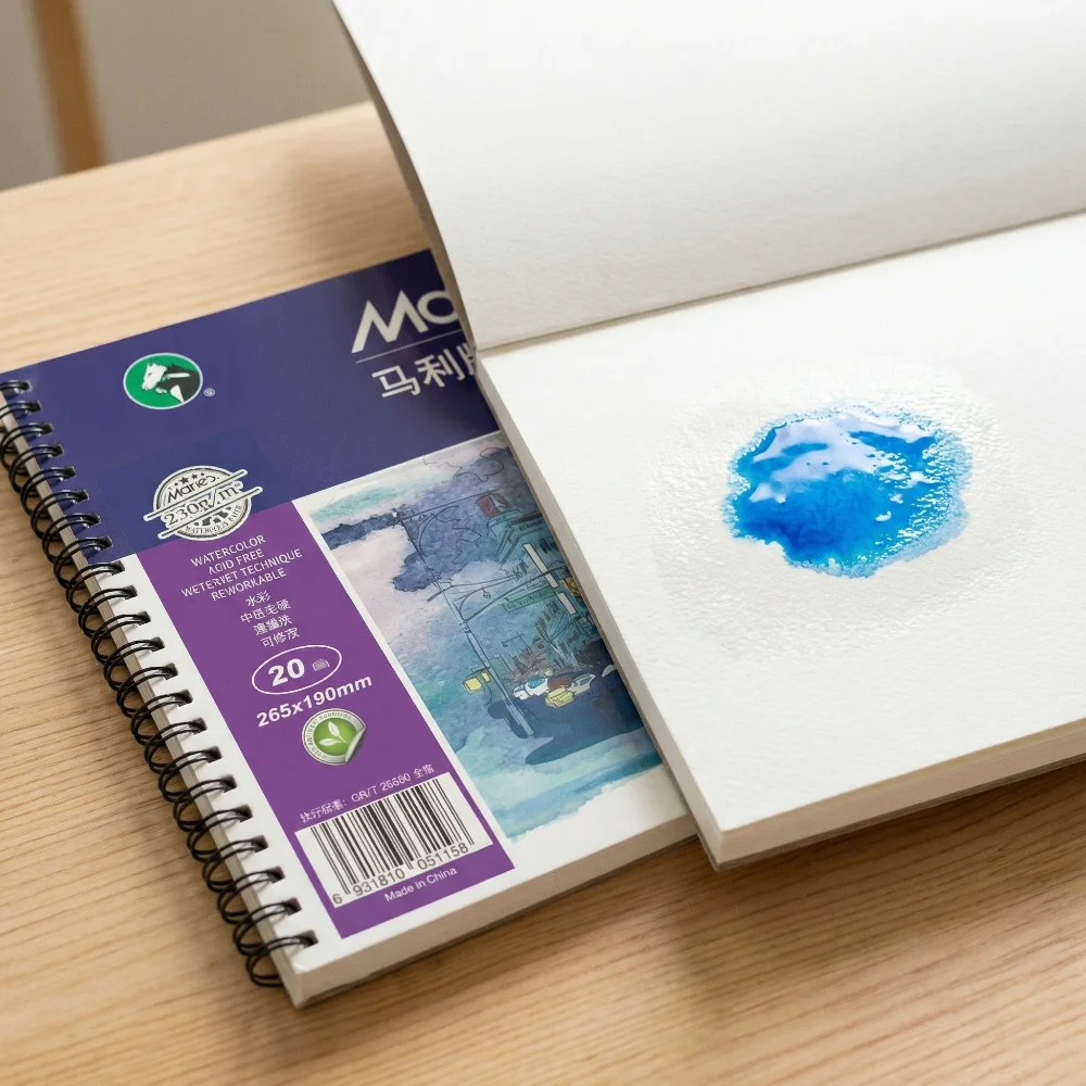 

Marie's 16K 8K Watercolor Book 230g Hand-painted Blank Sketch Travel Loose-leaf Watercolor Book Loose-leaf Portable Professional