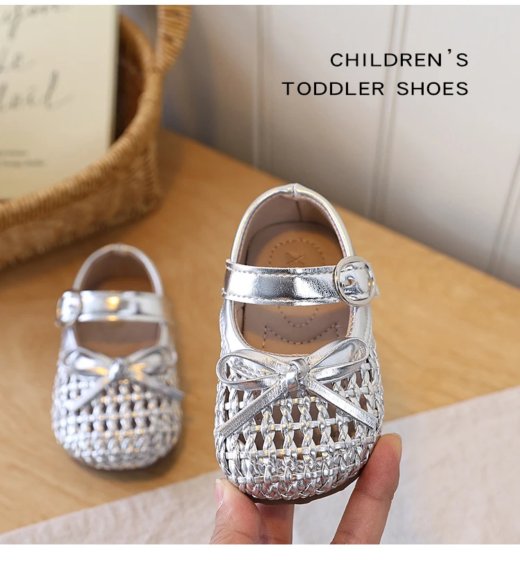 Mädchen Geflochtene Flache Schuhe Süße Schleife Kinder Freizeitschuhe Weiche Sohle Rutschfest 2026 Sommer Neue Baby-Lauflernschuhe Koreanischer Stil – Detail 4