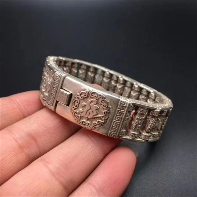 Mai Chuang/Chinese Old Tibetan Silver Exquisite Rotatable Six-character Mantra Bracelet Hip-hop Personality Trend Men Women Gift