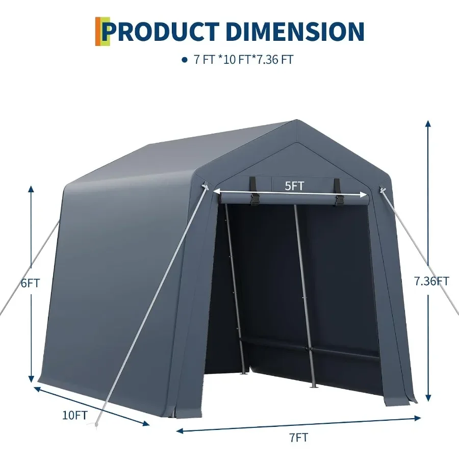 Portable Outdoor Storage Shed for Motorcycles, Bicycles, Lawn Mower, Tools; Heavy-duty Waterproof and UV-resistant Polyethylene