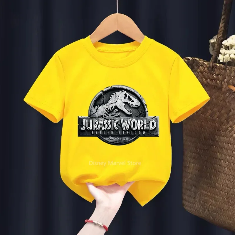 Letnie T-shirty z nadrukiem w parku jurajskim świat jurajski chłopców dinozaurów dziewczęce modne T-Shirt dla chłopców