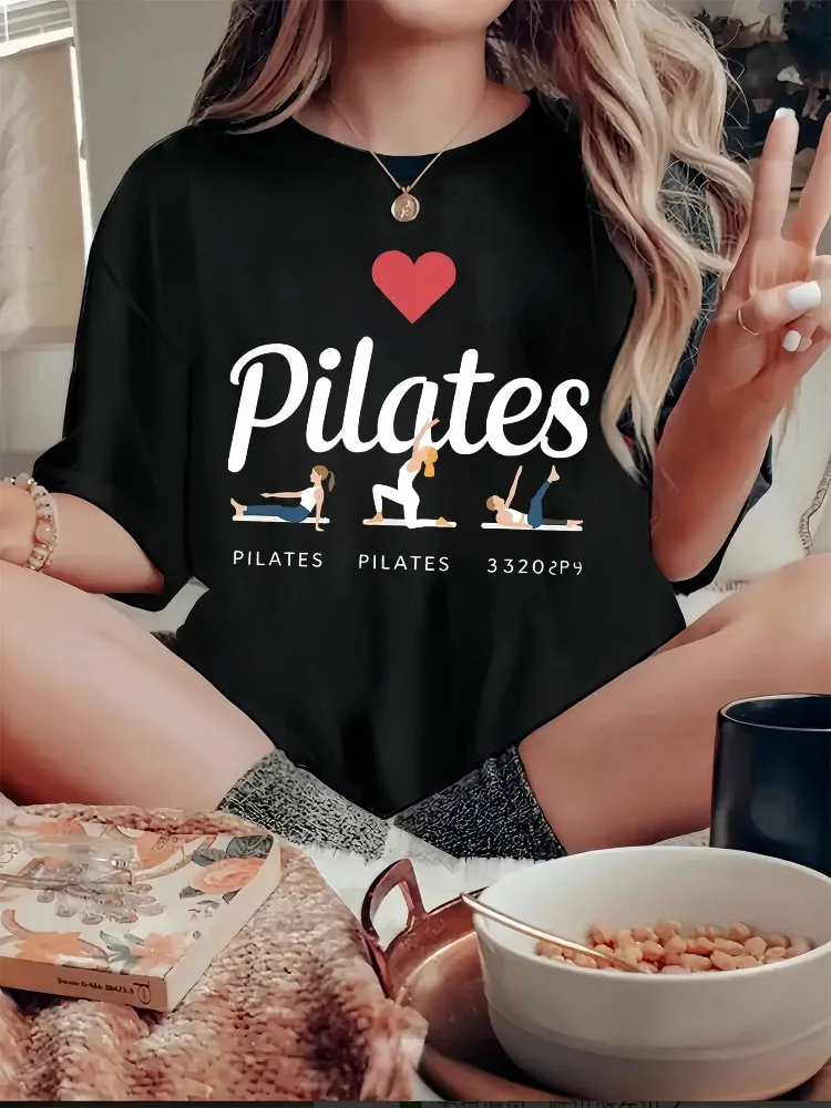 

Fashionable Creative and Fun English Heart-print Women Casual T-shirt with A Round Neck Short Sleeves and Comfortable Summer Top