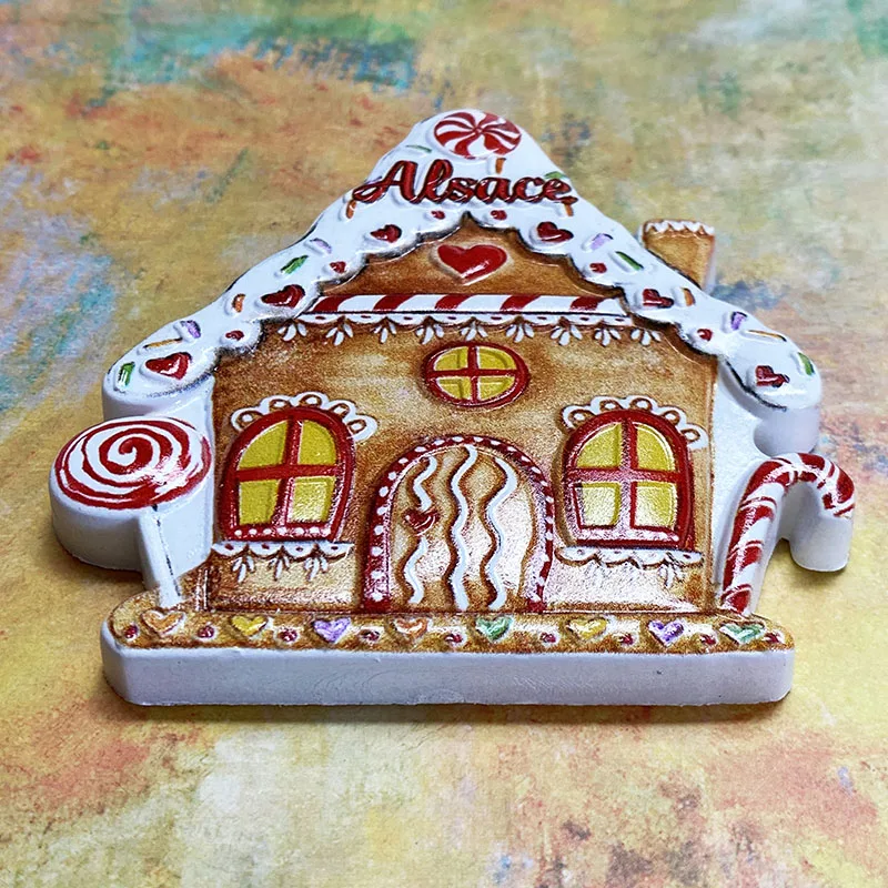 Alsace, France, gingerbread House, 3D refrigerator magnets, tourist souvenirs, hand-painted, home decor, Collection,