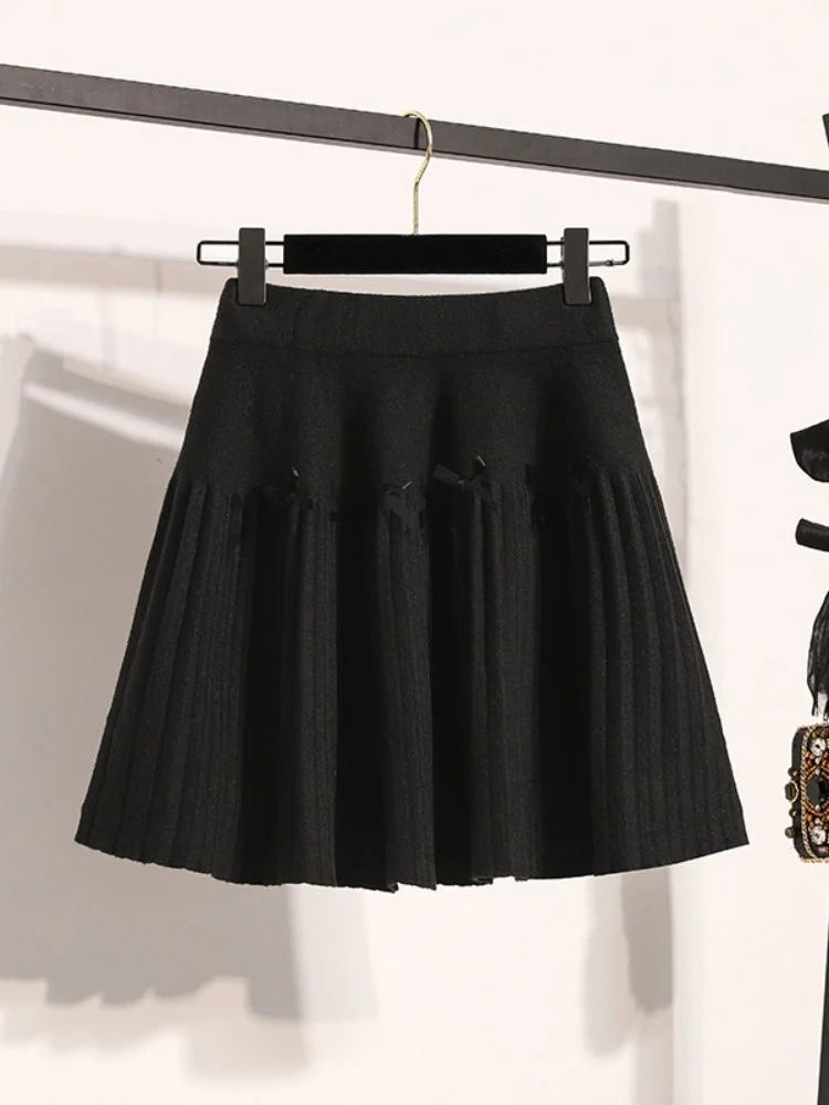 

Юбка-трапеция с высокой талией из трикотажа для женщин, весенняя коллекция, большие размеры, скрывающая живот, стройнящая, черная, плиссированная, для офиса