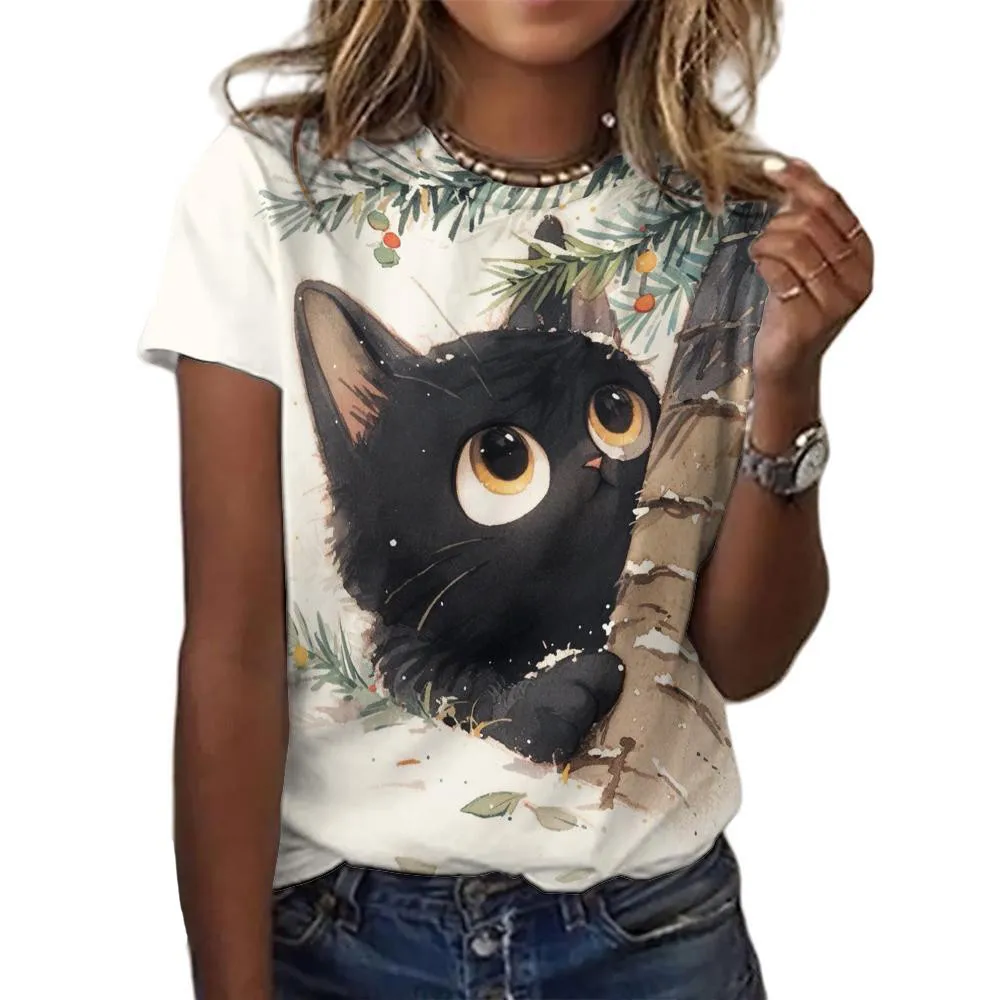 

Summer New Women's T Shirt Kawaii Cat 3d Print Oversized Clothing Fashion Crew Neck Casual Short Sleeve Pullover Female T-Shirts