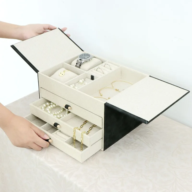 

Leather Jewelry Box Large Bracelet Necklace Display Case Organizer Jewellery Storage Boxse Ring Accessory Cases With Drawer