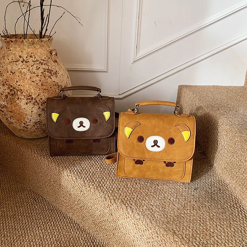 

New Cartoon Rilakkumas Bear Backpack Rilakkumas Bear PU Leather School Bag Handbag for Women Girls Shopping Travel Crossbody Bag