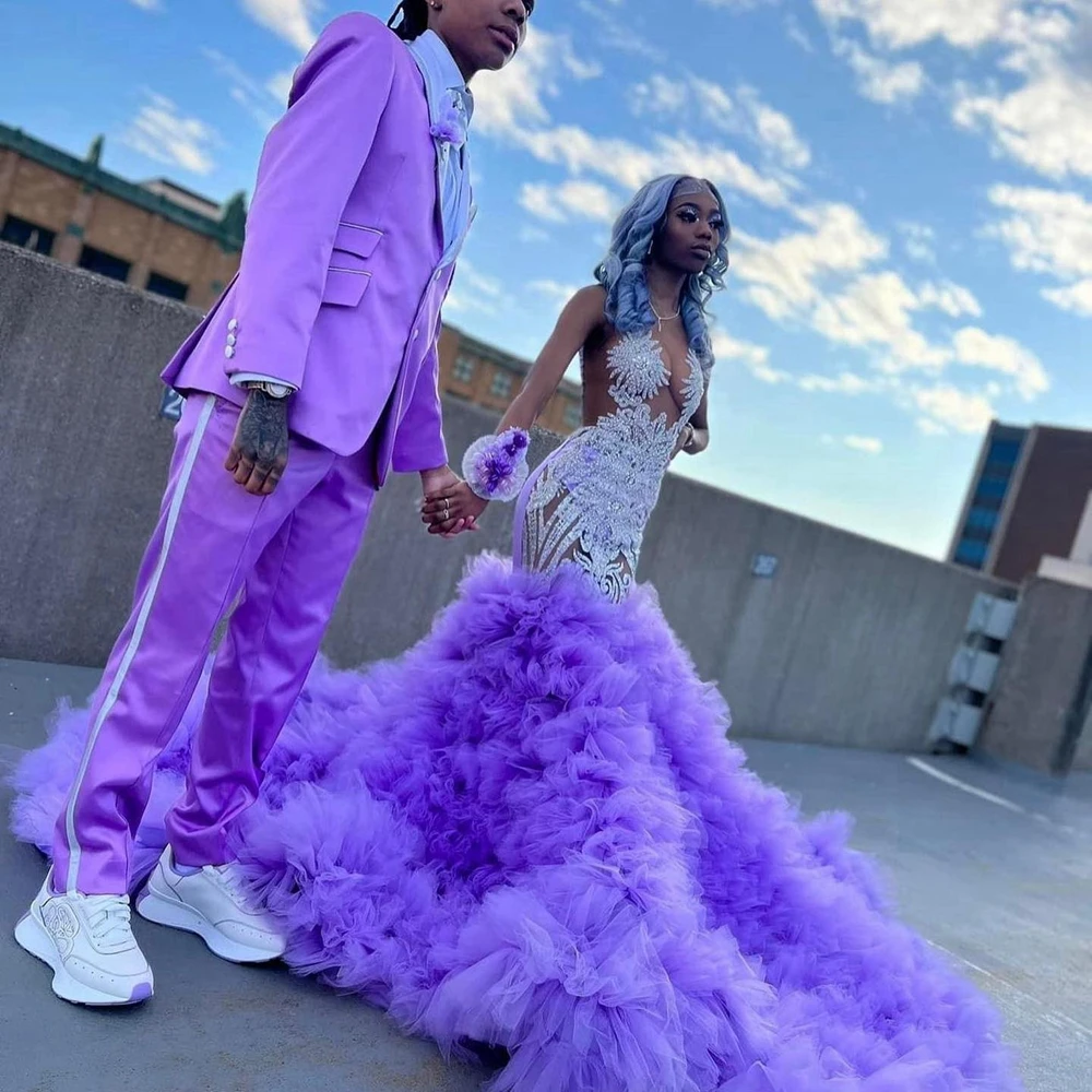 ชุดราตรีสุดหรูประดับคริสตัลสไตล์แอฟริกันเดรสดาราสำหรับงานพรอมตาข่ายฟูฟ่องประดับด้วยลูกปัดแวววาวสำหรับงานปาร์ตี้