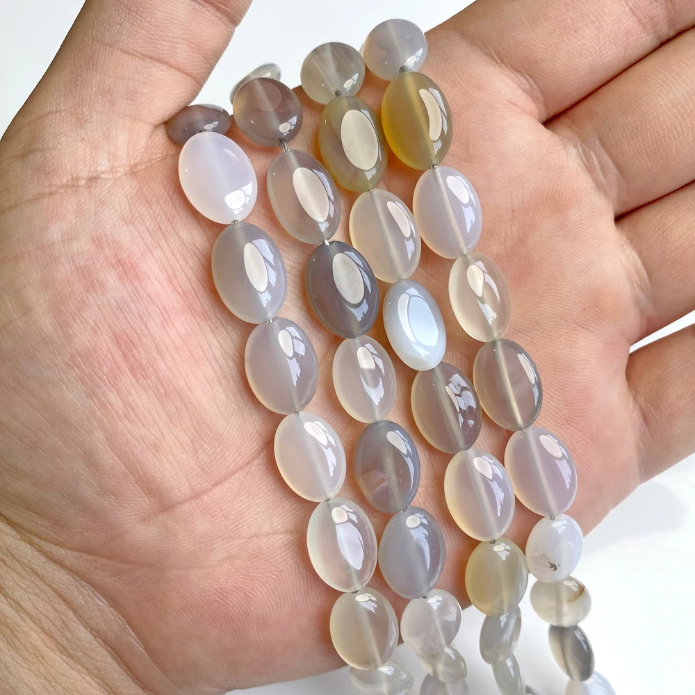Natural Stone Oval Gems Beads Flat Gray Agates Marquise Loose Beads for Jewelry Making Necklace DIY Bracelet Craft 10x13mm