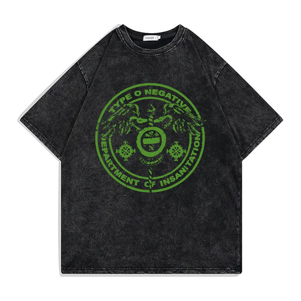 Washed Vintage Type O Negative Merch T-shirt Male Rock Casual Oversized Short Sleeve T Shirt Men Women Metal Gothic Punk Tshirt