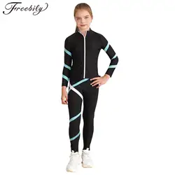 Kids Girls Lightweight Figure Ice Skating Jacket Striped Skating Pants Rhinestones Professional Ice Skating Training Suit