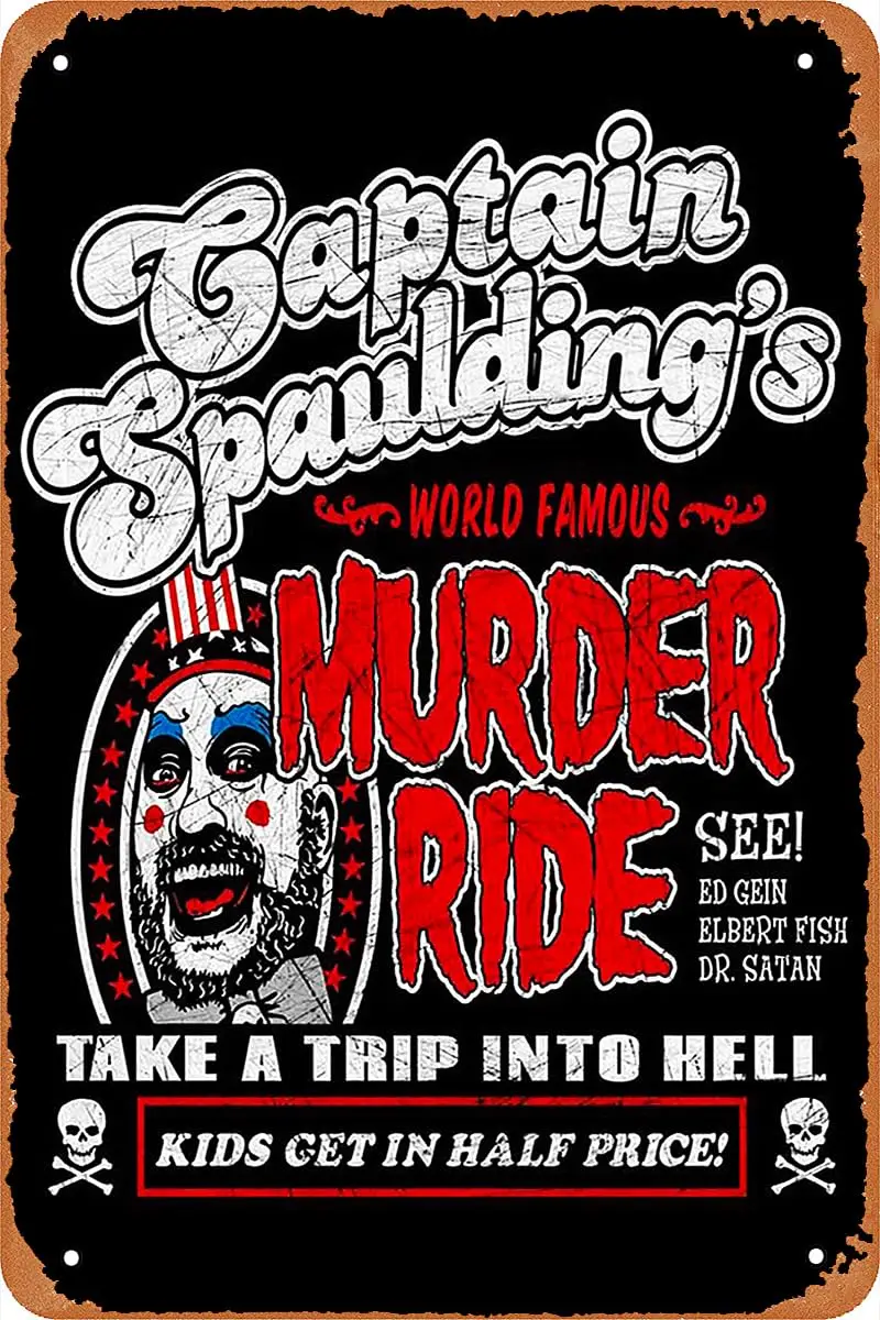 Captain Spaulding;s Murder Ride Horror Movie Poster Retro Metallschild Vintage Blechschild für Bar Club Man Cave Home Wall Decor Geschenk