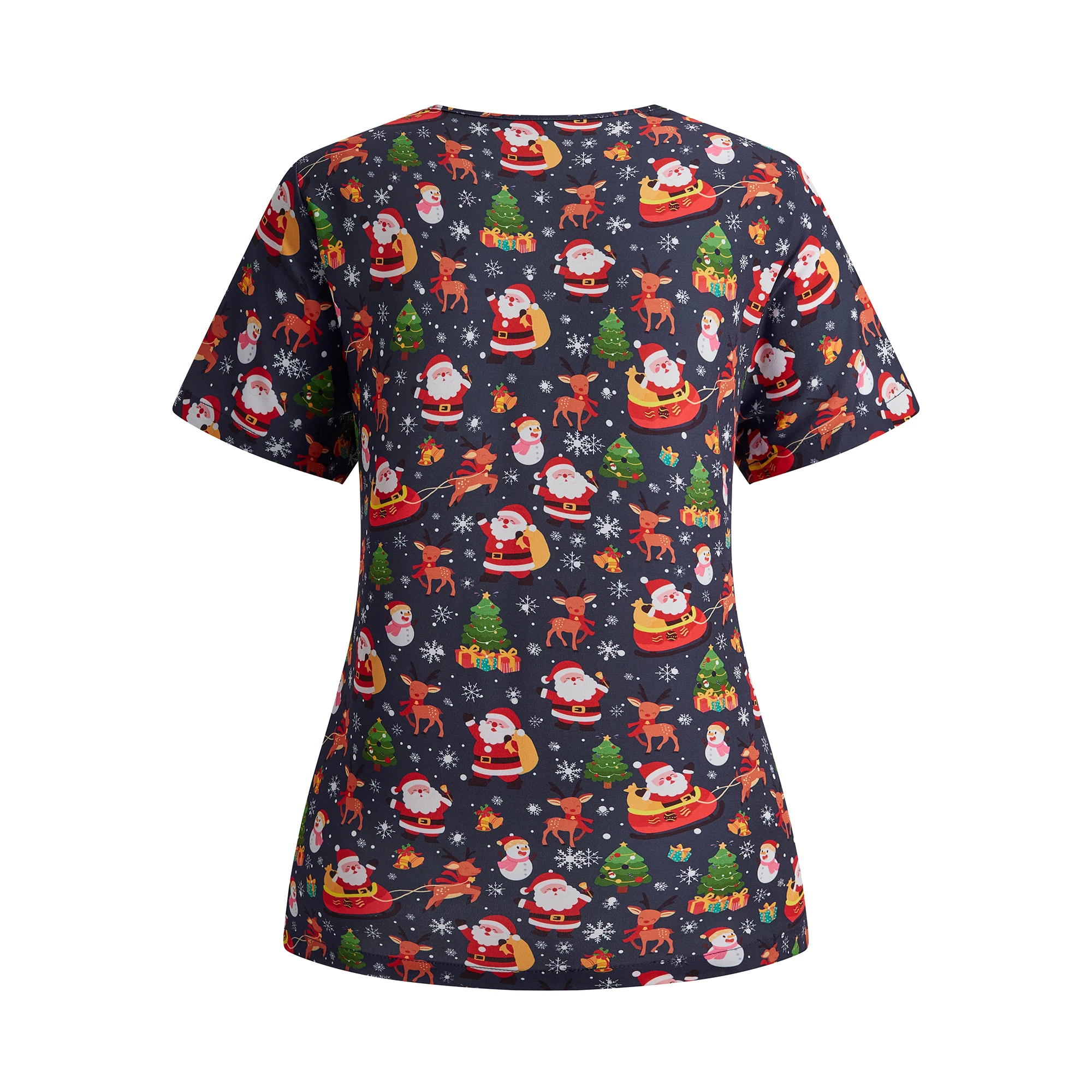 【Рождество】Женский скраб-топ, темно-синий хирургический медицинский праздник, мультяшный Санта-Клаус, олень, униформа медсестры, больница