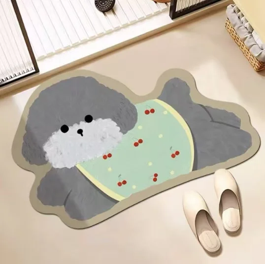 Cute Cartoon Dog Rug Summer Diatom Mud Floor Mat Bathroom Absorbent Anti Slip Walk-resistant Foot Mat Home Entrance Carpet