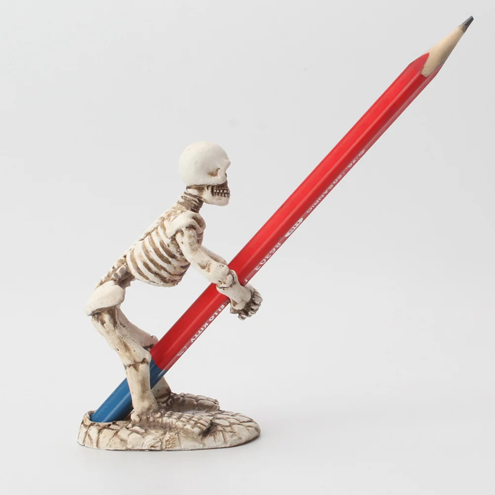 

1Pcs Skull Pen Holder Creative Resin Shape Desktop Organizer Makeup Brush Storage Gothic Decorative Ornament Halloween